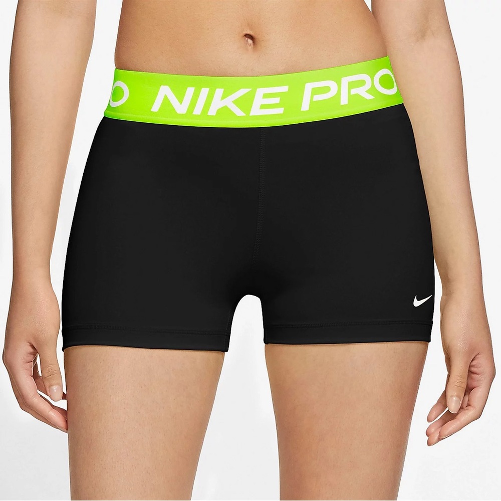 Nike Black and Green Pro Athletic Shorts